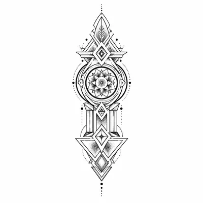 geometric pattern tattoo design for the forearm, black linework flash