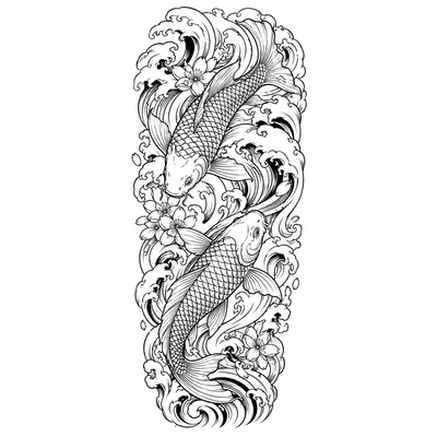 japanese koi tattoo design for the forearm, black linework flash