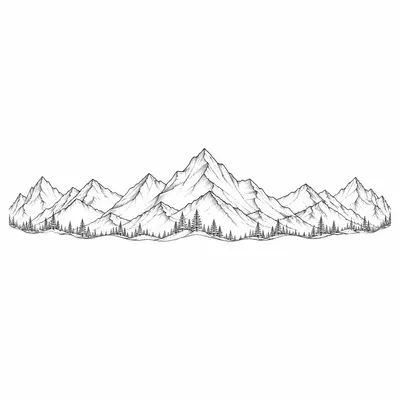 fine line mountains tattoo design for the forearm, black linework flash