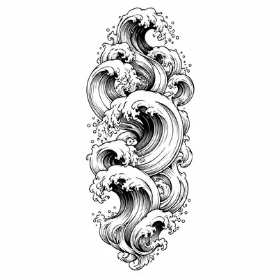 blackwork waves tattoo design for the forearm, black linework flash