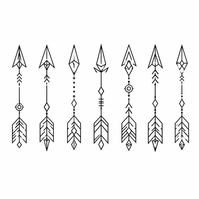 geometric arrows tattoo design, black linework flash
