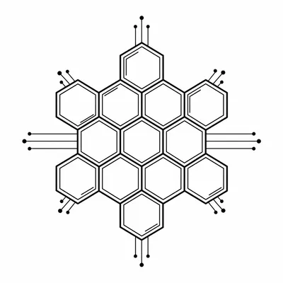 geometric honeycomb tattoo design, black linework flash