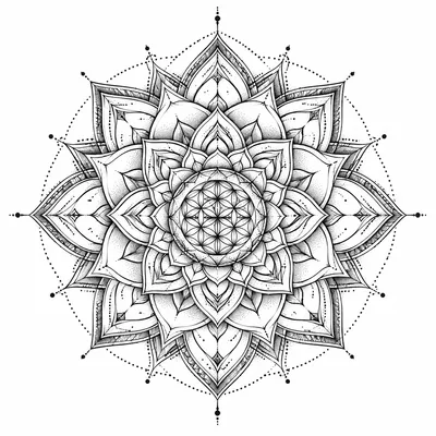 geometric mandala tattoo design, black linework flash