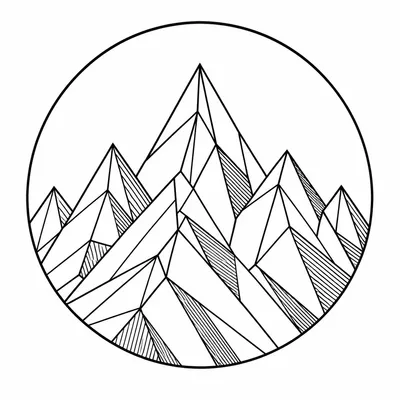 geometric mountain tattoo design, black linework flash