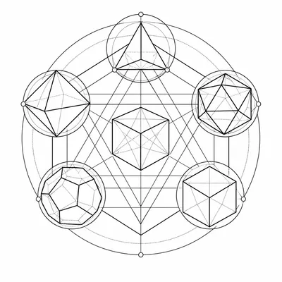 geometric platonic tattoo design, black linework flash
