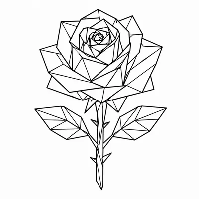 geometric rose tattoo design, black linework flash