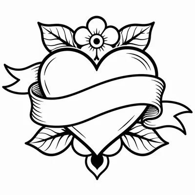 american traditional heart tattoo design, black linework flash
