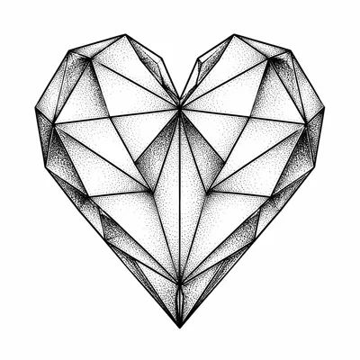 geometric heart tattoo design, black linework flash
