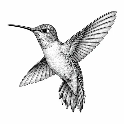 dotwork hummingbird tattoo design, black linework flash