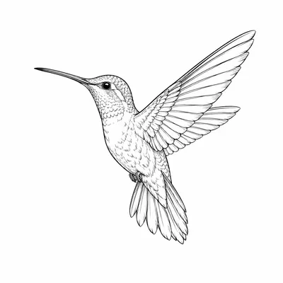 fine line hummingbird tattoo design, black linework flash