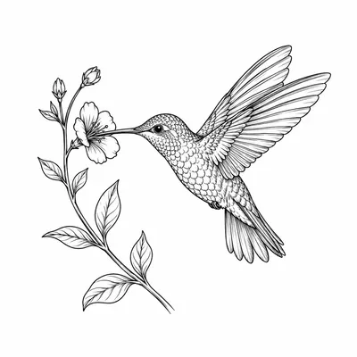 fine line hummingbird tattoo design, black linework flash