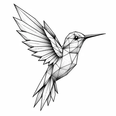 geometric hummingbird tattoo design, black linework flash
