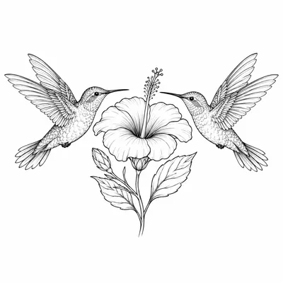 fine line hummingbird tattoo design, black linework flash