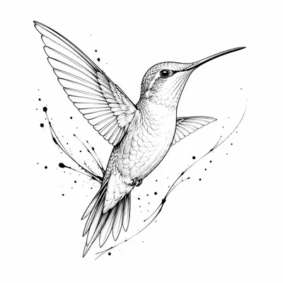 fine line hummingbird tattoo design, black linework flash