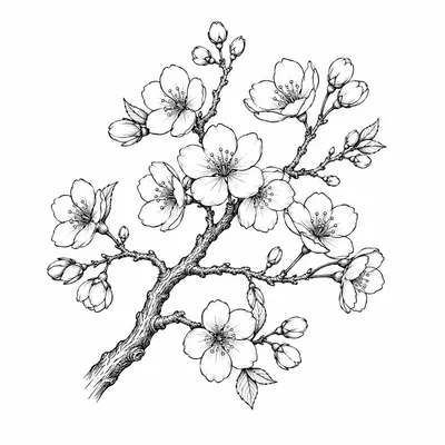 japanese cherry-blossom tattoo design, black linework flash