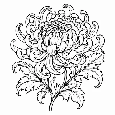 japanese chrysanthemum tattoo design, black linework flash