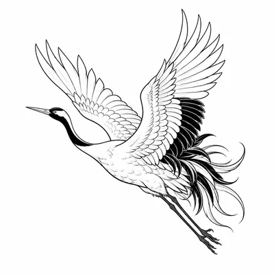 japanese crane tattoo design, black linework flash