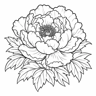 japanese peony tattoo design, black linework flash
