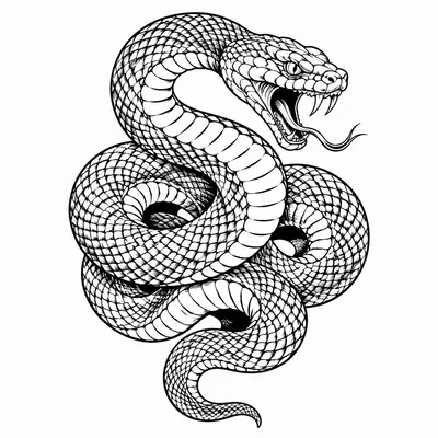 japanese snake tattoo design, black linework flash