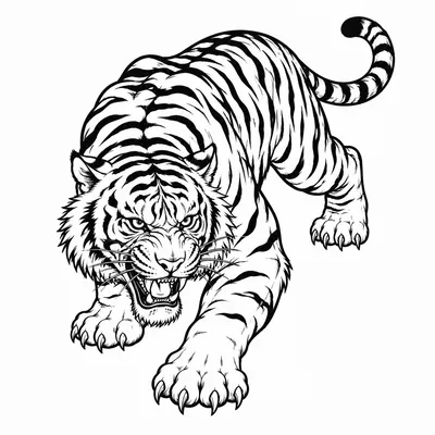 japanese tiger tattoo design, black linework flash