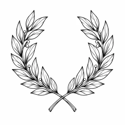 fine line laurel wreath tattoo design, black linework flash