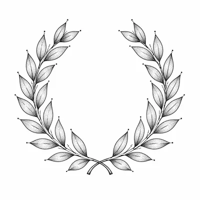 dotwork laurel wreath tattoo design, black linework flash