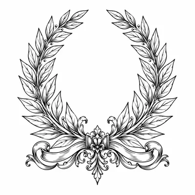ornamental laurel wreath tattoo design, black linework flash