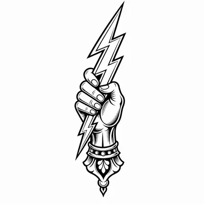 neo traditional lightning bolt tattoo design, black linework flash