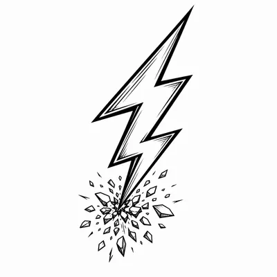 blackwork lightning bolt tattoo design, black linework flash
