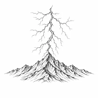 fine line lightning bolt tattoo design, black linework flash