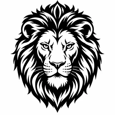 blackwork lion tattoo design, black linework flash