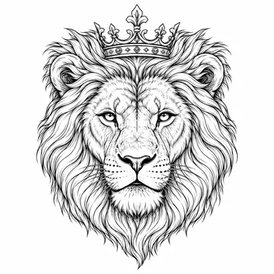 fine line lion tattoo design, black linework flash