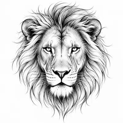 fine line lion tattoo design, black linework flash