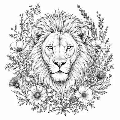 fine line lion tattoo design, black linework flash