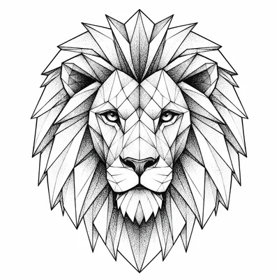 geometric lion tattoo design, black linework flash