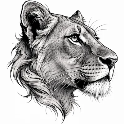 fine line lion tattoo design, black linework flash
