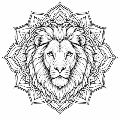 geometric lion tattoo design, black linework flash