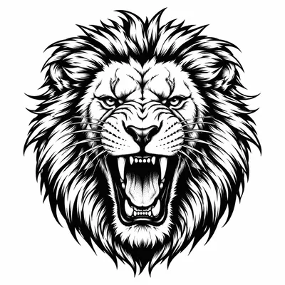blackwork lion tattoo design, black linework flash