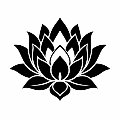 blackwork lotus tattoo design, black linework flash