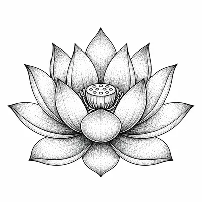 dotwork lotus tattoo design, black linework flash