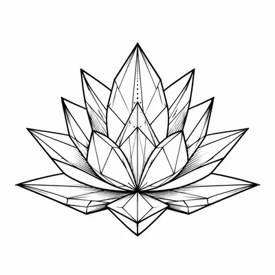 geometric lotus tattoo design, black linework flash