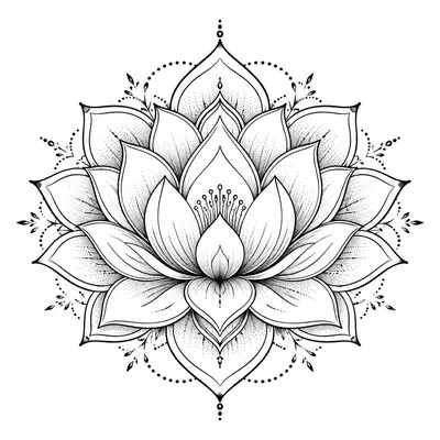 ornamental lotus tattoo design, black linework flash