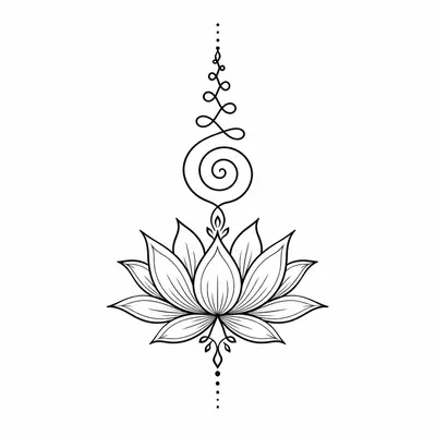 fine line lotus tattoo design, black linework flash