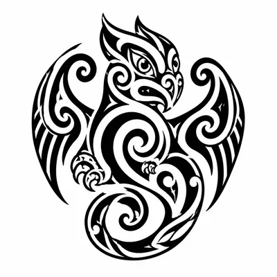 tribal maori tattoo design, black linework flash