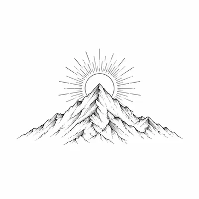 fine line mountains tattoo design, black linework flash
