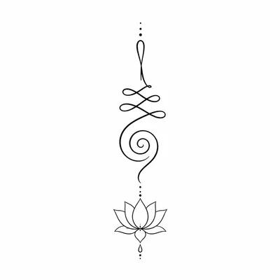 fine line unalome tattoo design, black linework flash