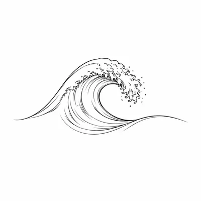 fine line wave tattoo design, black linework flash