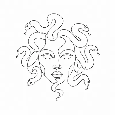 minimalist medusa tattoo design, black linework flash