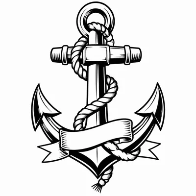 american traditional anchor tattoo design, black linework flash