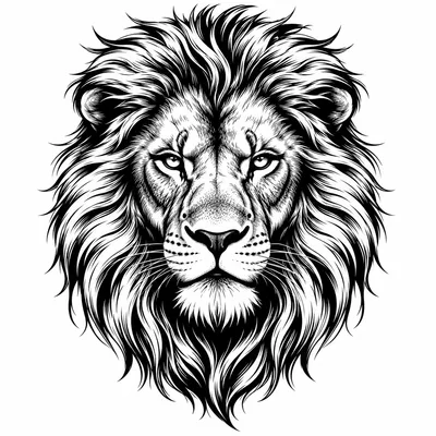 blackwork lion tattoo design, black linework flash